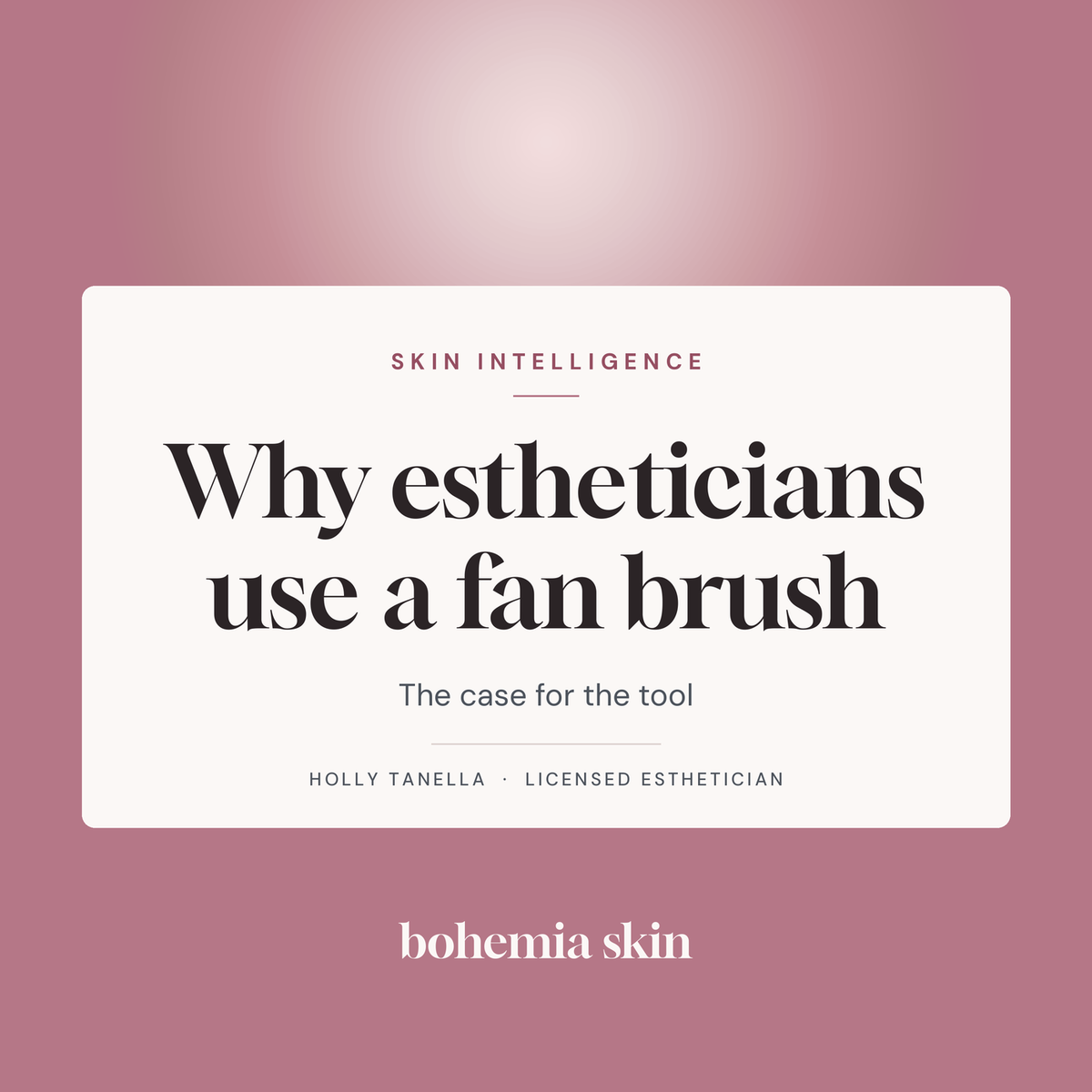 A soft white goat hair fan brush laid flat, the tool an esthetician uses to apply masks and serums in thin even layers