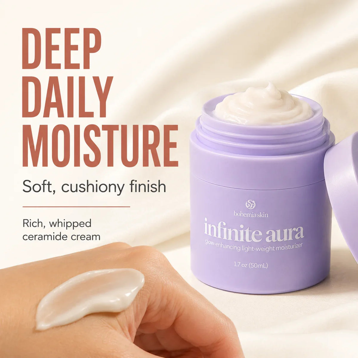 Infinite Aura Moisturizer graphic for deep hydration and skin barrier comfort