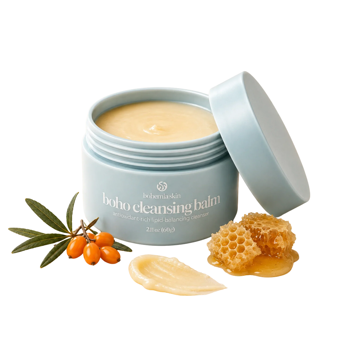 Boho Cleansing Balm jar with citrus and vanilla-inspired ingredients for sensitive skin cleansing