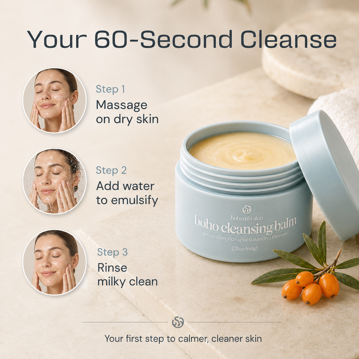 How to use Boho Cleansing Balm as a balm-to-milk cleanser