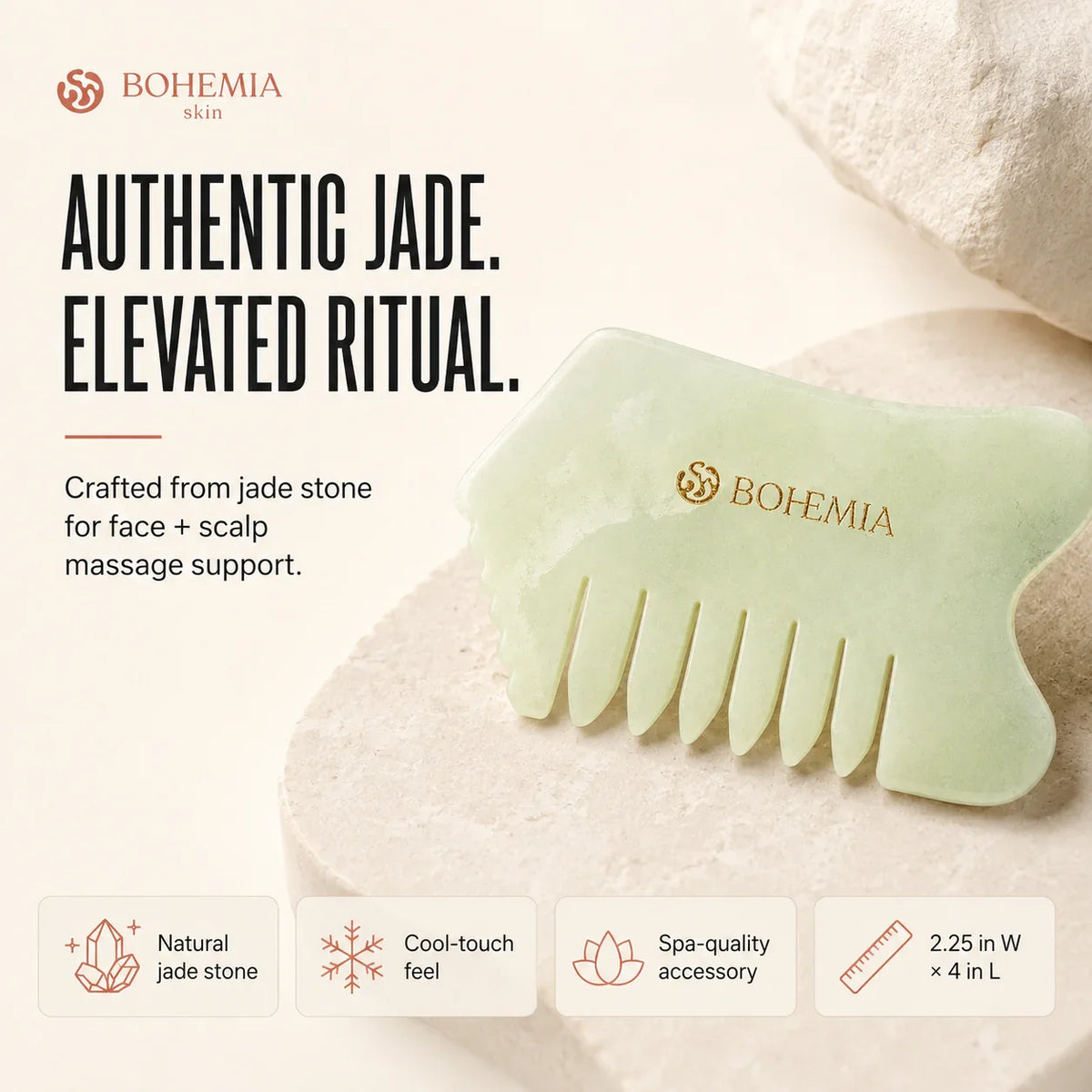 Jade gua sha comb used as part of an elevated at-home skincare routine