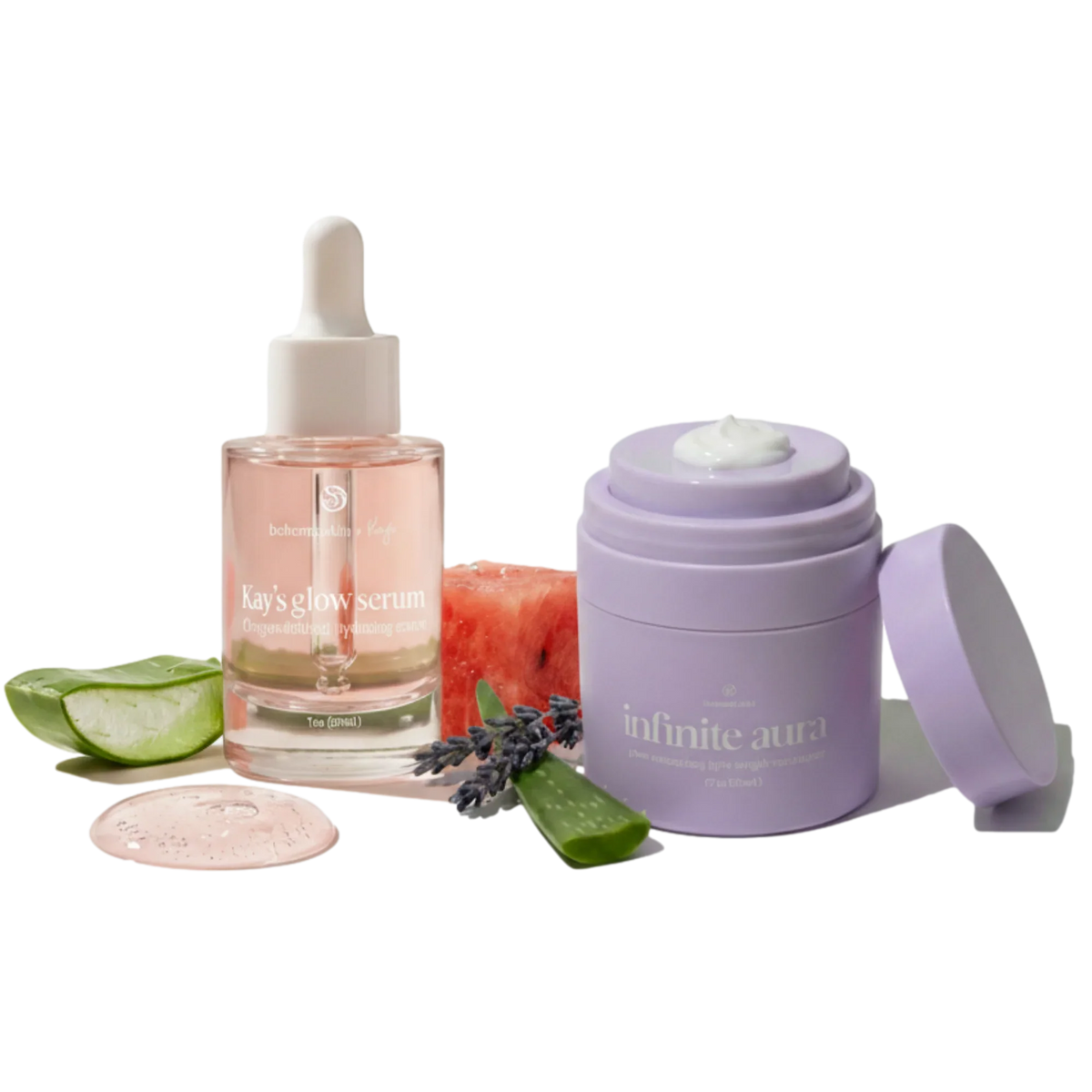 Bohemia Skin routine products with Infinite Aura Moisturizer paired with serum and cleanser