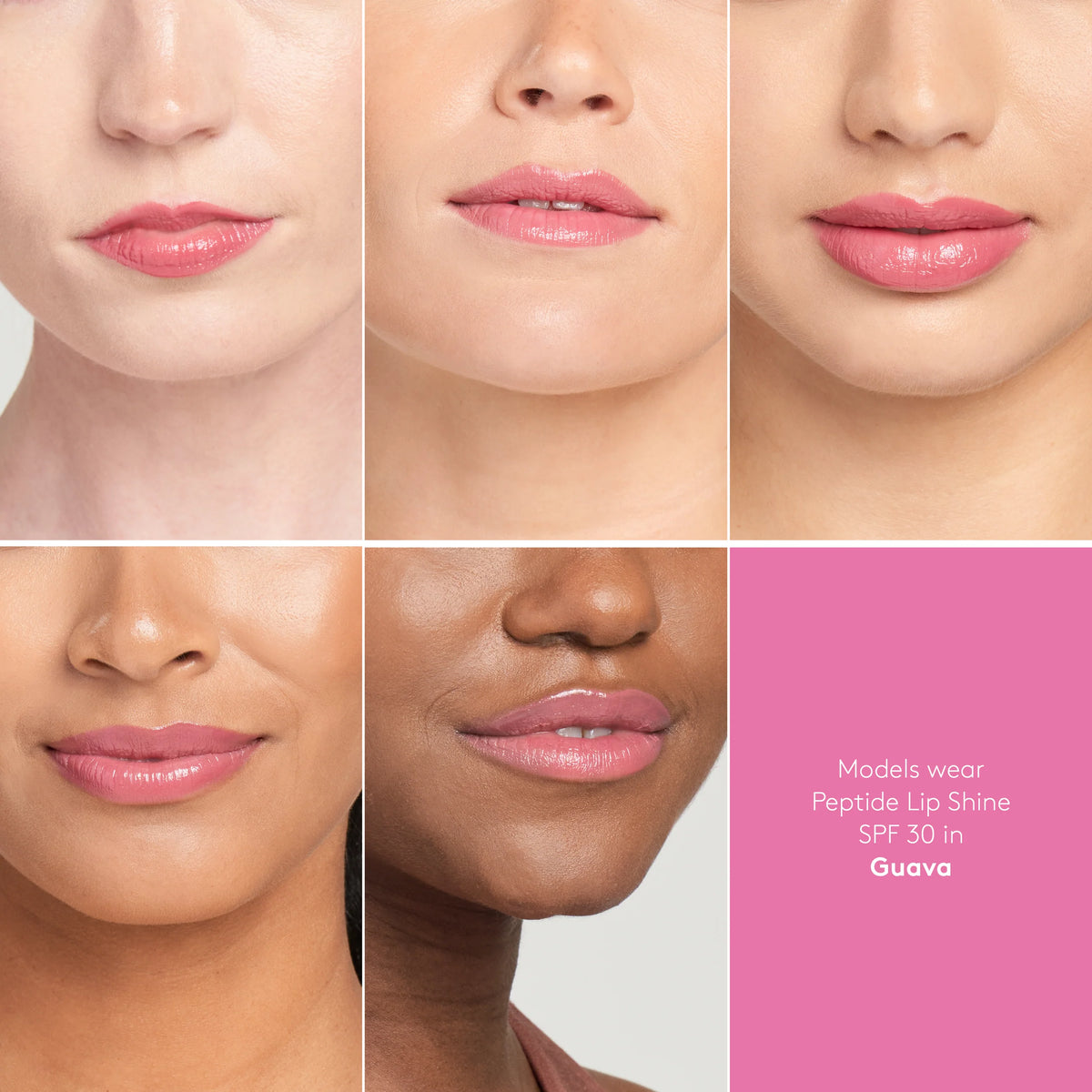 Peptide Lip Shine SPF 30 in Guava applied to the lips