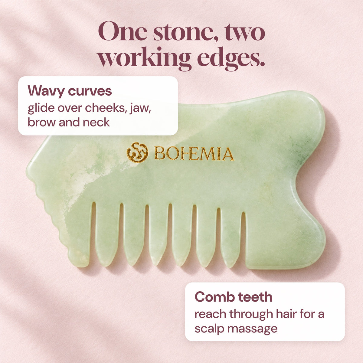 The two working edges of the jade gua sha comb