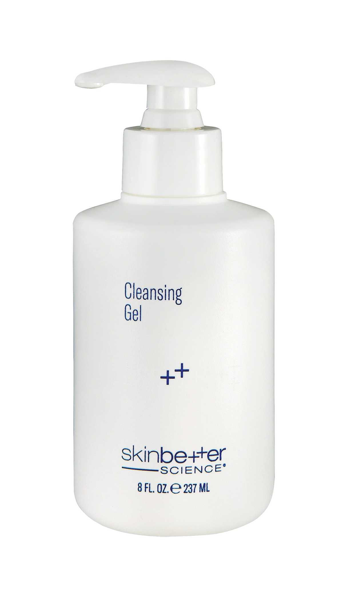 SkinBetter Science Cleansing Gel 8oz white pump bottle on plain background, skincare product