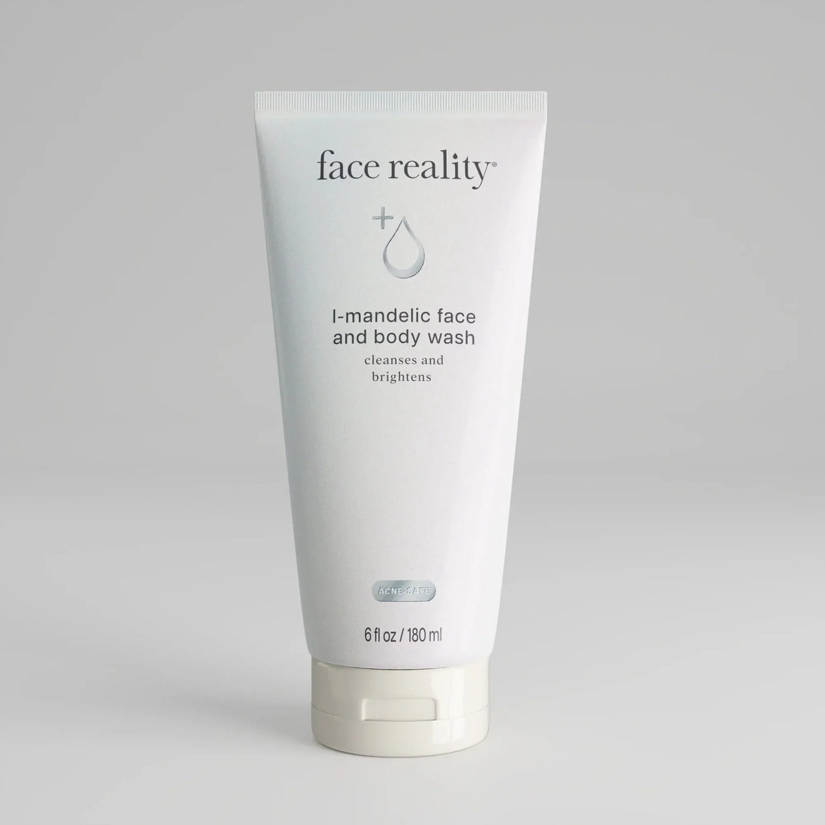 Face Reality Mandelic Face and Body Wash tube on a neutral background, Bohemia Skin skincare.