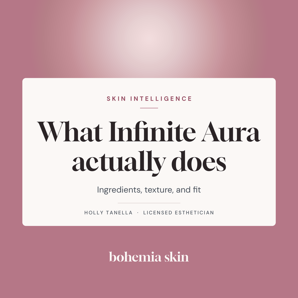 Bohemia Skin Infinite Aura Moisturizer explained, lavender jar on a pink card