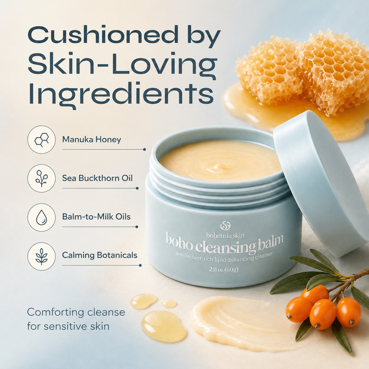 Skin-loving ingredients in Boho Cleansing Balm for sensitive skin
