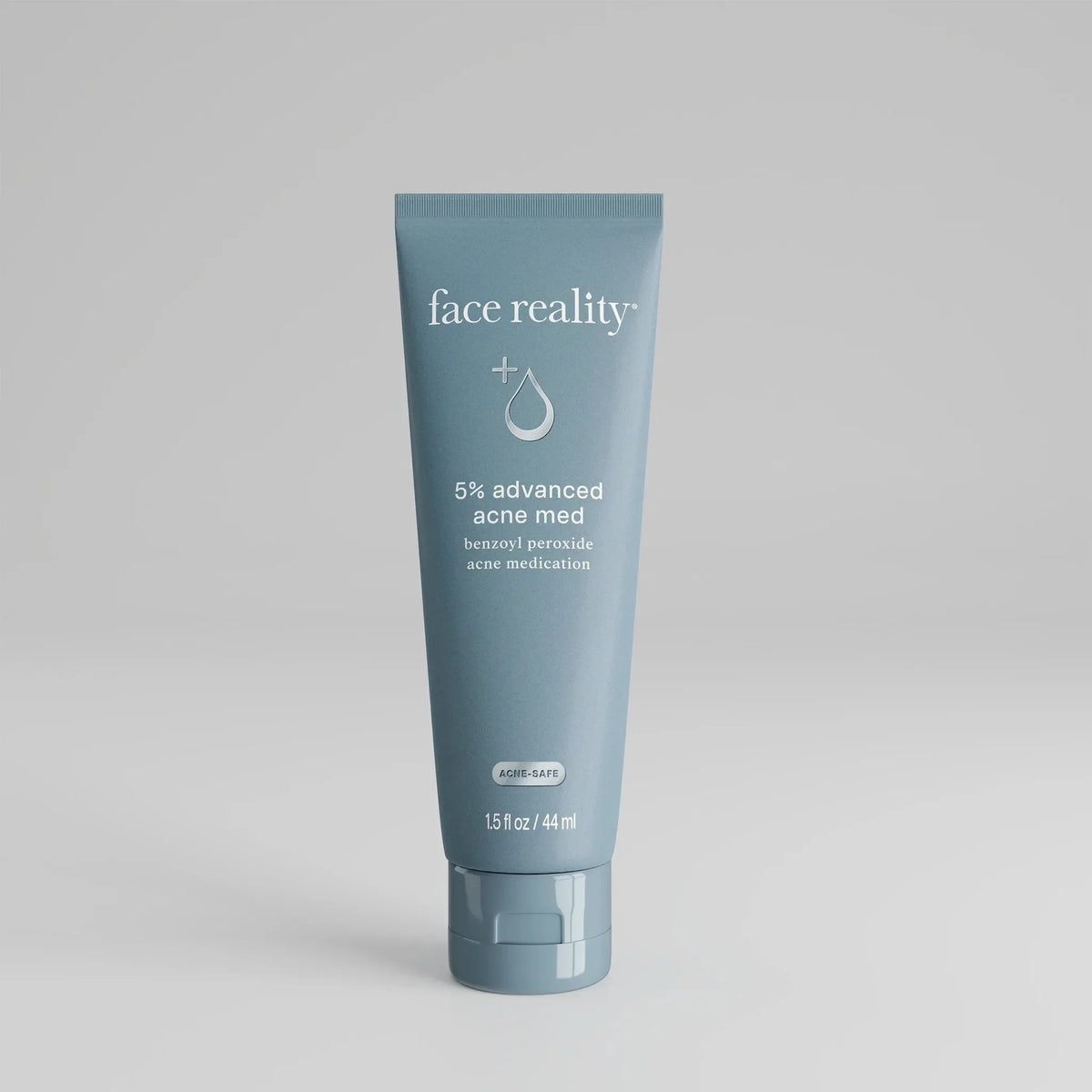 Face Reality 5% advanced acne med benzoyl peroxide skincare tube on light background