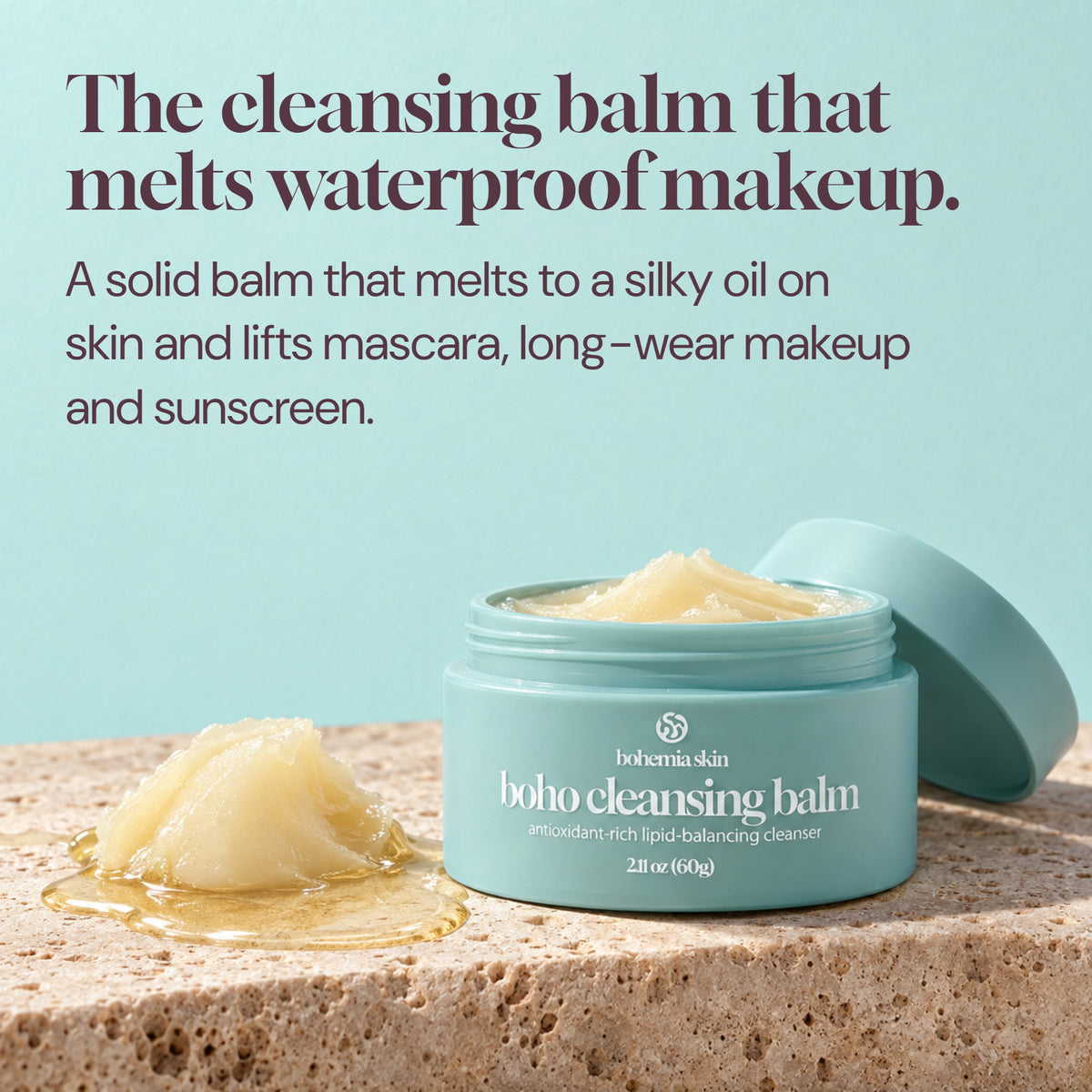 Boho Cleansing Balm melting into oil, a makeup remover balm