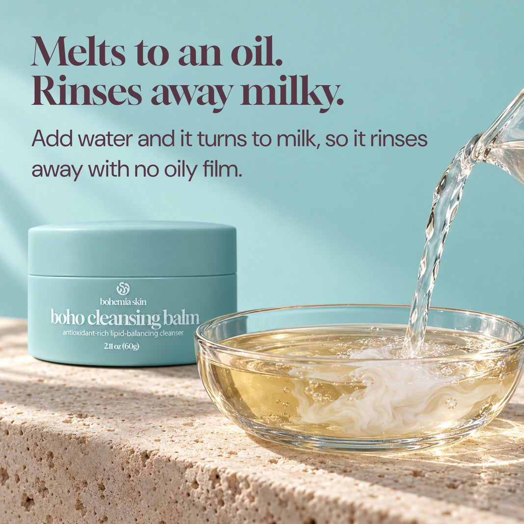 Boho Cleansing Balm turning milky with water and rinsing away