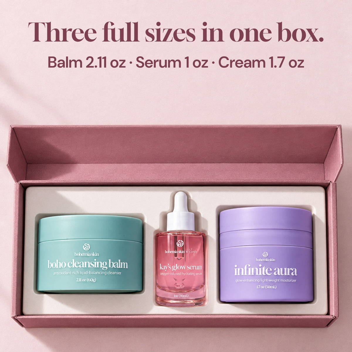 The Bohemia Skin System: balm, serum and cream in one box