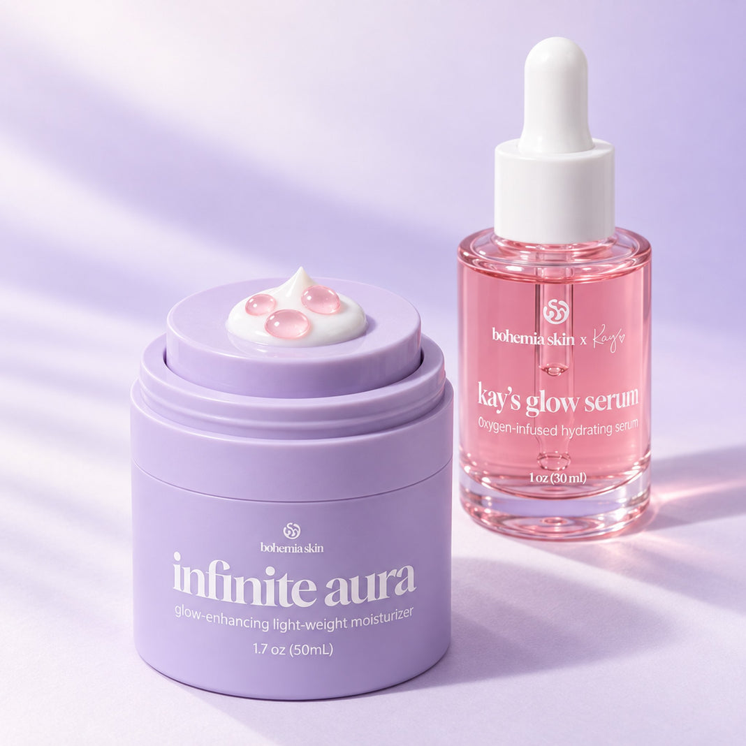 Kay's Glow Oxygen Serum drops on Infinite Aura's top plate