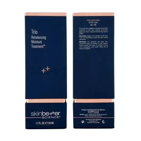 skinbetter Trio Rebalancing Moisture Treatment outer box packaging, front and back panels shown side by side.