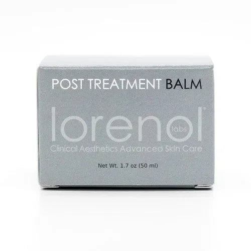Lorenol Post Treatment Balm outer box packaging in grey, front panel listing the product name and 1.7 oz size.